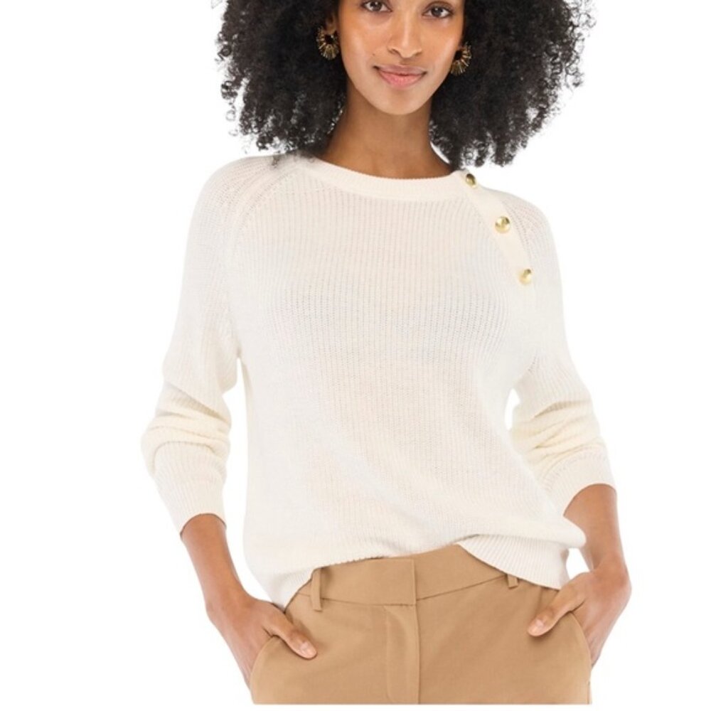 J. Crew Gold Button raglan crewneck sweater Ivory Size Medium